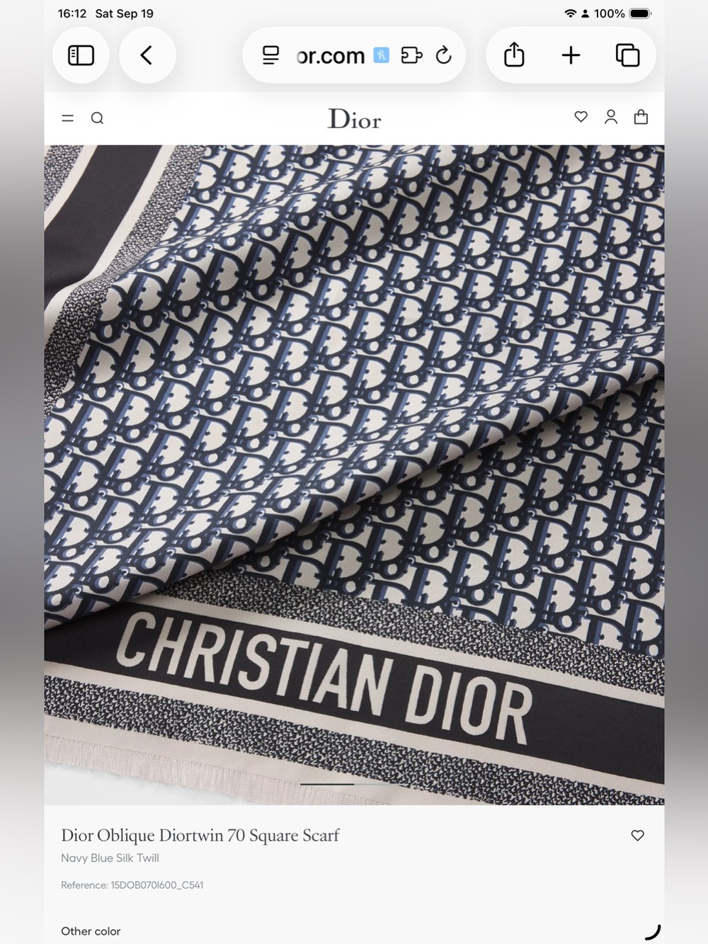 FINAL PRICE- NO OFFERS! BNWT Dior Navy and Beige Oblique Square Silk Scarf 70 cm